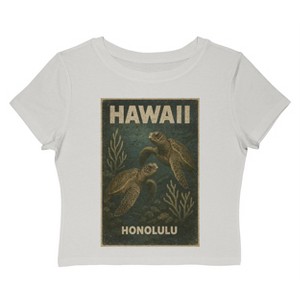 Rerun Island Women's Hawaii Honolulu Turtles Short Sleeve Graphic Cotton Baby Tee - Cloud Dancer XL - 1 of 4