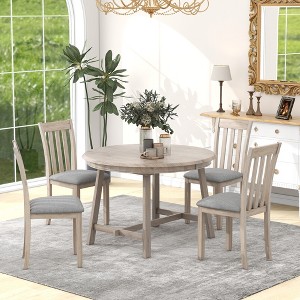 5 PCS Round Wood Extendable Dining Table Set with 4 Dining Chairs-ModernLuxe - 1 of 4