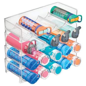 MPM Bottle Storage Rack, 2 Tier Clear Water Bottle Organizer for Cabinet,  Stackable Plastic Fridge Racks, Tumbler Travel Mug Cup Holder, Holds 6  Bottles 