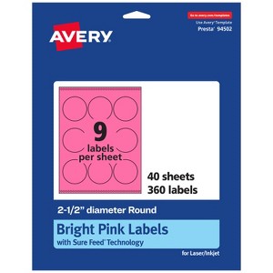 Avery Bright Pink Paper Labels, 2.5" Diameter Round - 1 of 4