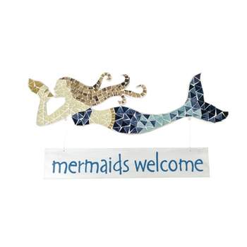 Beachcombers Mosaic Meramids Welcome Sign Wall Coastal Plaque Sign Wall Hanging Decor Decoration For The Beach 22.8 x 0.5 x 12.2 Inches.