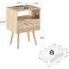 15.75" Multifunctional Nightstand Rattan End Table Storage Cabinet with Drawer Shelf USB Charging Ports Power Outlet for Living Room Bedroom - 2 of 4