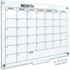 SCRIBBLEDO Magnetic Glass Calendar 34”x46” Monthly & Weekly Dry Erase Planner for Wall with Marker Tray - 1 of 4