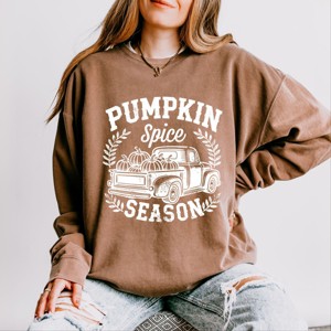 Simply Sage Market Pumpkin Spice Season Truck Distressed Lightweight Garment Dyed Sweatshirt - 1 of 4