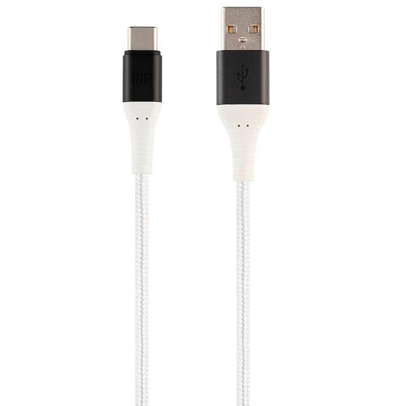 Monoprice Nylon Braided USB C to USB A 2.0 Cable - 3 Feet - White | Type C, Durable, Fast Charge for Samsung Galaxy S10/ Note 8, LG V20 and -, 1 of 7