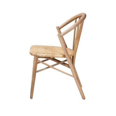 Bohemian Mid-Century Natural Brown Rattan & Cane Side Chair