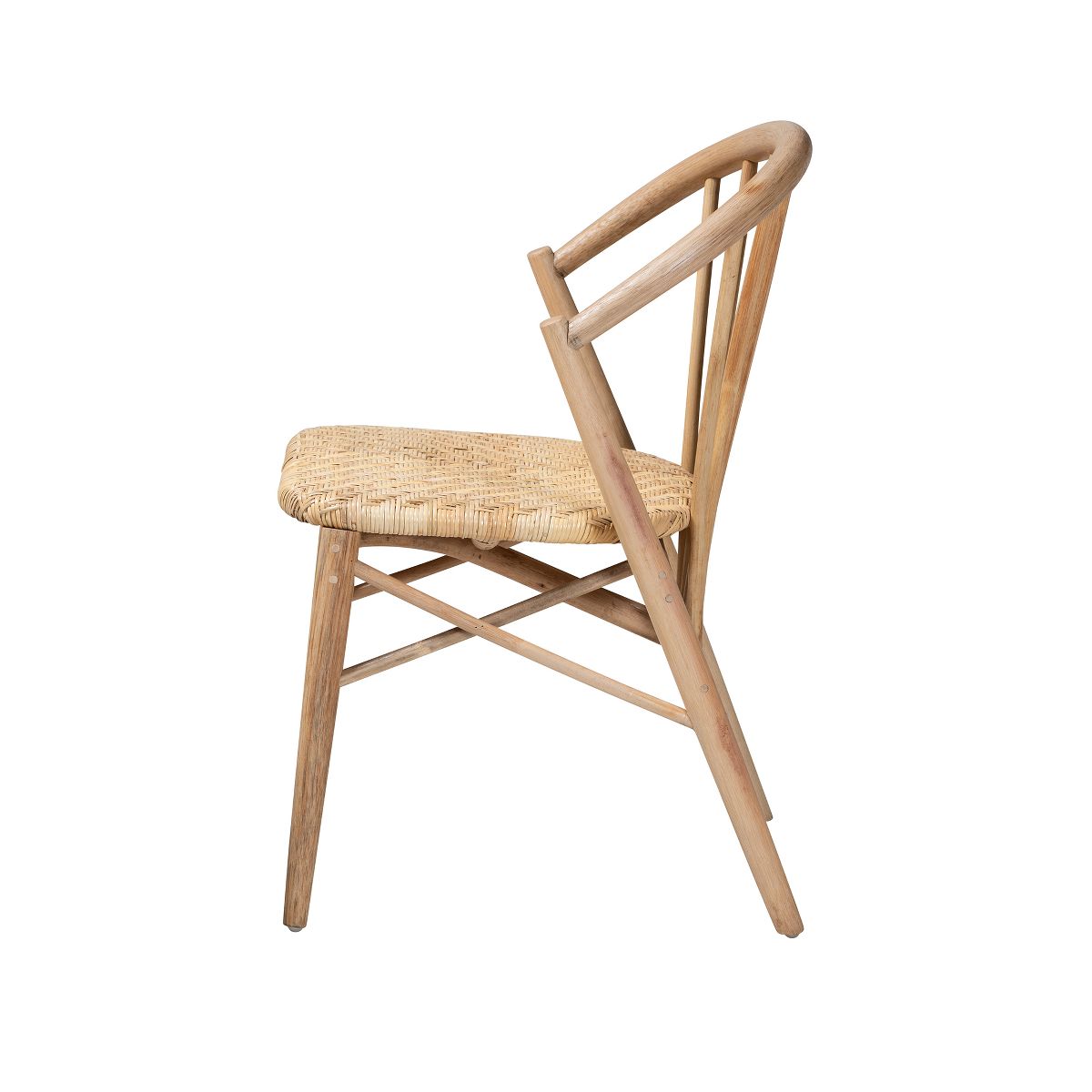 bali & pari Kobe Mid-Century Modern Natural Brown Finished Wood and Rattan Dining Chair - thumbnail 4
