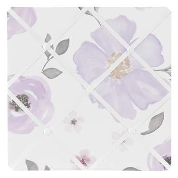 Sweet Jojo Designs Girl Fabric Photo Memo Board Watercolor Floral Purple Pink and Grey