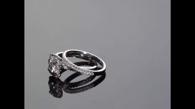 Pompeii3 5/8 Carat Cushion Halo Diamond Engagement Wedding Ring Set White Gold, 2 of 7, play video