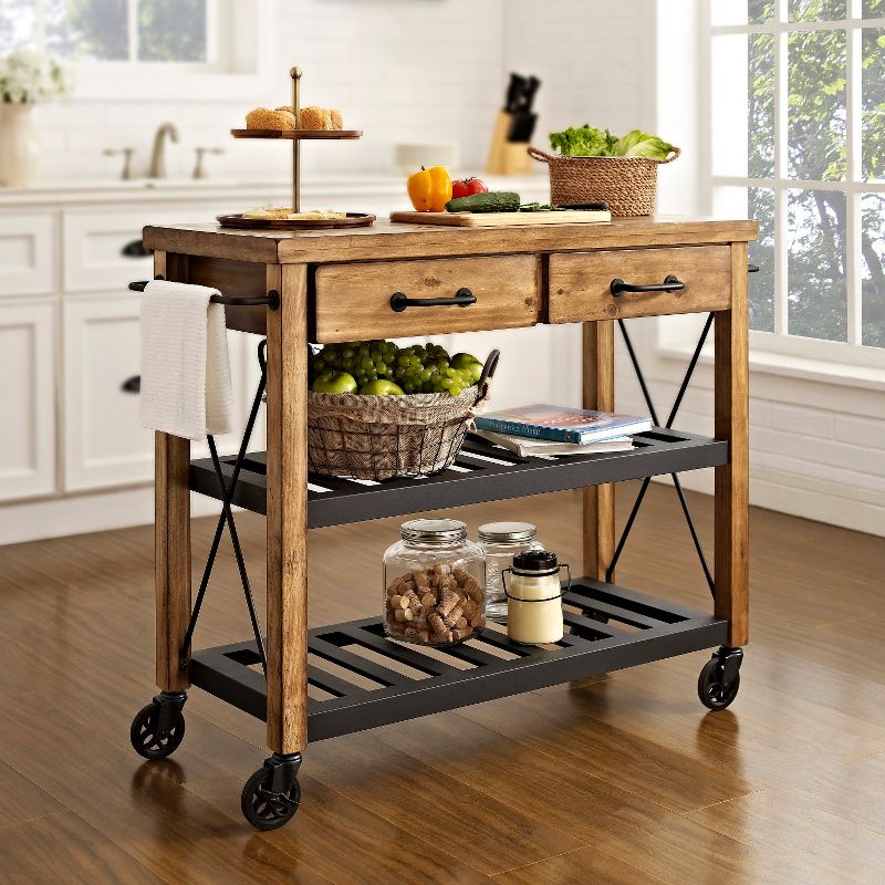 Roots Rack Industrial Kitchen Cart Wood/Natural - Crosley, 6 of 8