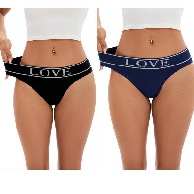 INSPIRE CHIC 2 Pcs Women's Mid-Waisted No Trace Briefs Cotton High Elasticity Underwear Thongs
