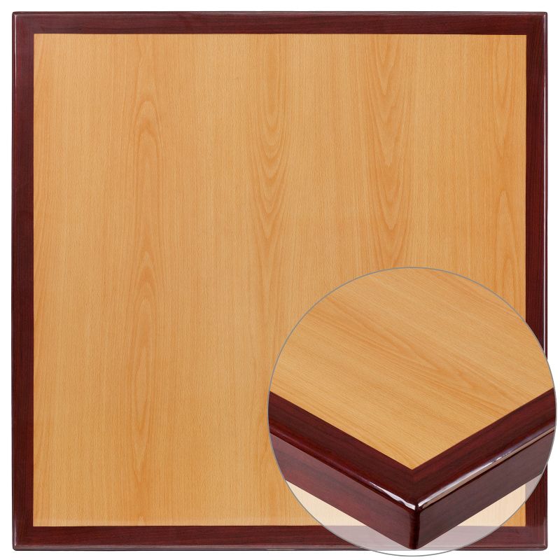 Flash Furniture 30'' Square 2-Tone High-Gloss Cherry / Mahogany Resin Table Top with 2'' Thick Drop-Lip, 1 of 3