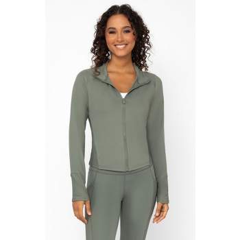 Yogalicious Womens Lux Streamline Interlink Ribbed Contour Insert Full Zip Performance Jacket with Pockets