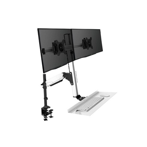 Ergonomic Floating Desk With Double Monitor Arm Silver Rocelco