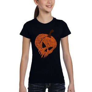 LA Pop Art Evil Pumpkin - Girl's Word Art T-Shirt Royal Large - 1 of 4