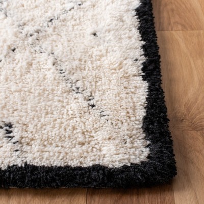 Ivory and Black Wool Hand-Tufted Geometric Runner Rug