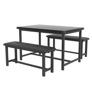 Dining Table Set for 4, Small Kitchen Table Set with 2 Upholstered Bench, Farmhouse Set, Space Saving Dining Table for Apartment, Rustic Brown - 1 of 4