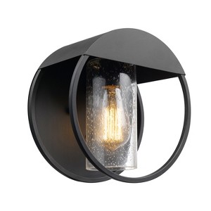 Globe Electric Neruda 1-Light 9" Metal Indoor Outdoor Wall Sconce with Seeded Glass Shade Matte Black - 1 of 4