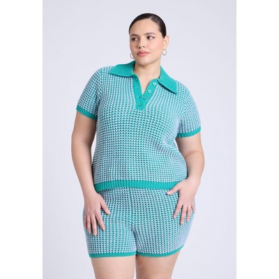 ELOQUII Women's Plus Size Knitted Easy Polo