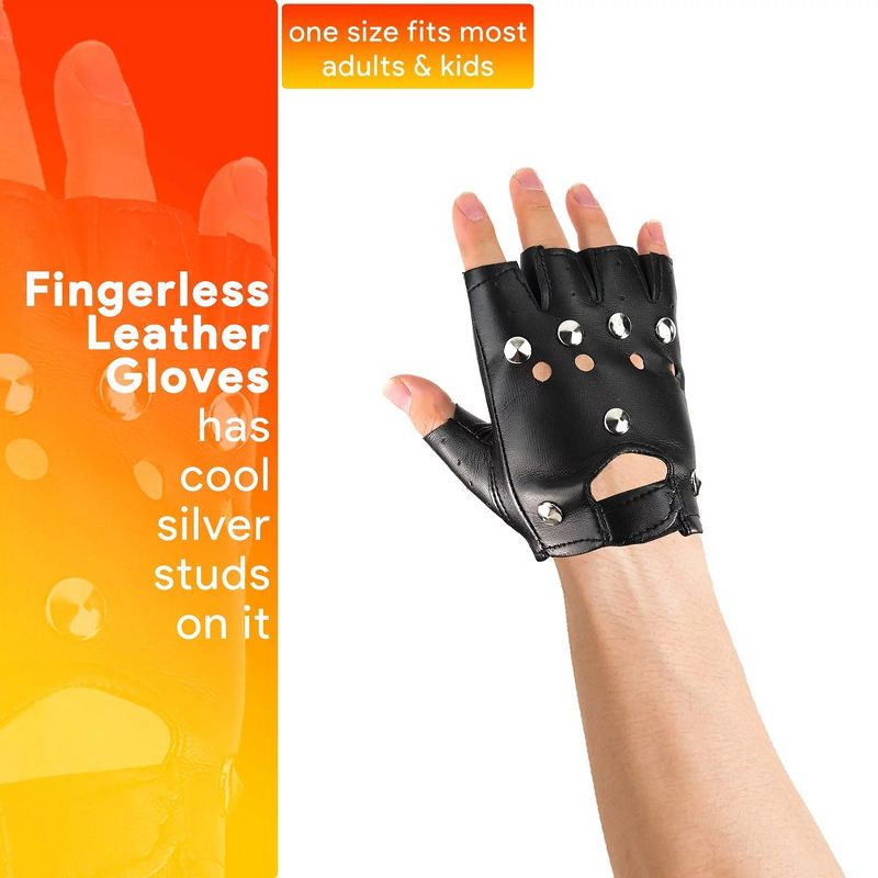 Skeleteen Fingerless Costume Biker Gloves - Black, 3 of 5
