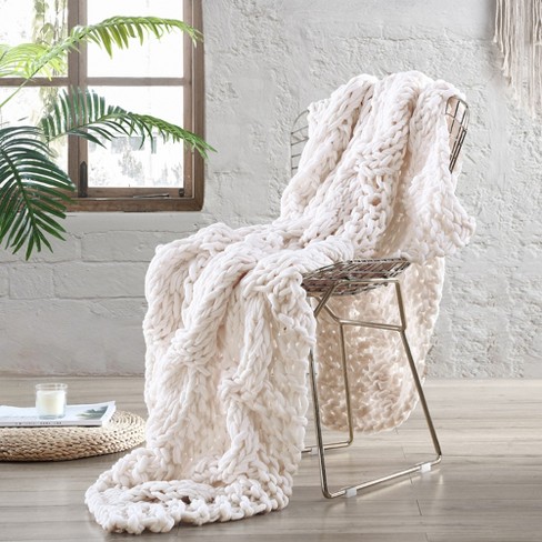 Ivory Chunky Knit Throw Blanket, One Size, by Noble Linens