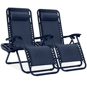Best Choice Products Set of 2 Zero Gravity Lounge Chair Recliners for Patio, Pool w/ Cup Holder Tray - 1 of 4