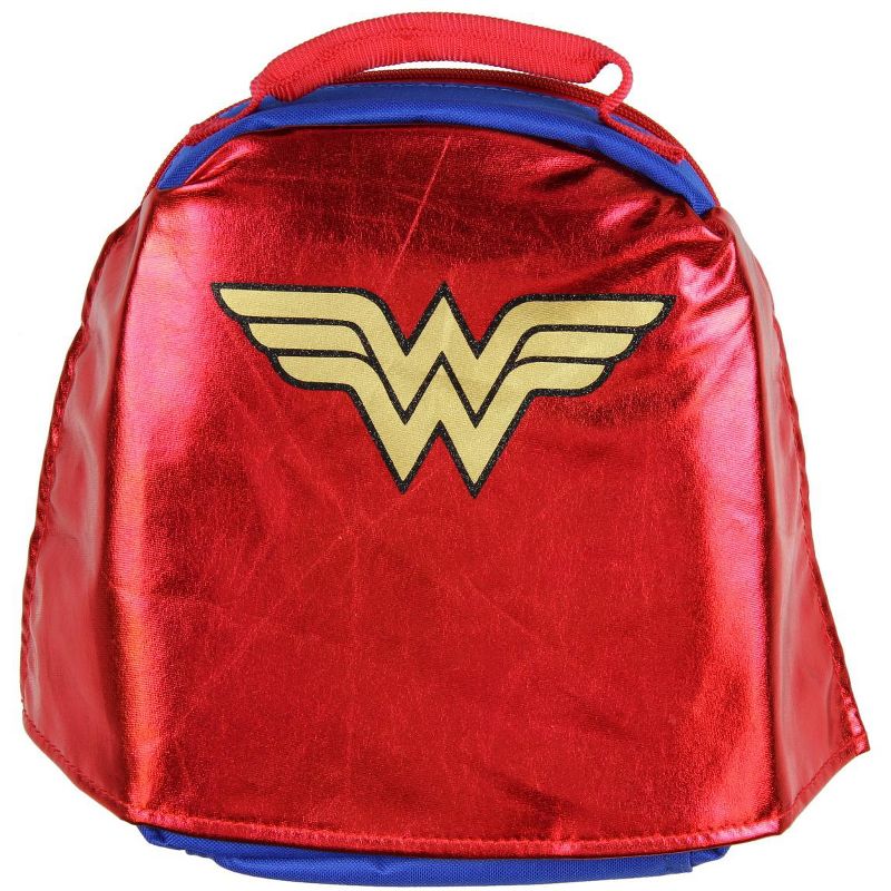 DC Wonder Woman Lunch Box Soft Kit Insulated Cooler Bag With Cape Blue, 3 of 5