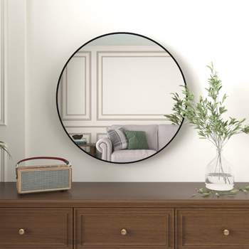 Serio Round Aluminum Wall Mirror,Round Hallway Mirror,Circle Brushed Aluminum Frame Extra Large Round Mirror For Wall-The Pop Home