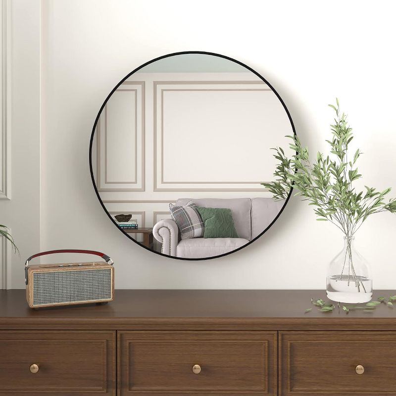 Serio Round Aluminum Wall Mirror,Round Hallway Mirror,Circle Brushed Aluminum Frame Extra Large Round Mirror For Wall-The Pop Home, 1 of 8