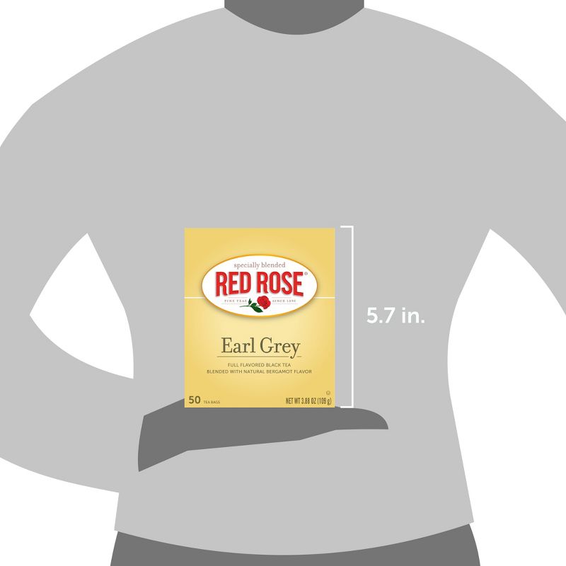 Red Rose Earl Grey Tea Full Flavored Black Tea with 50 Individually Wrapped Tea Bags Per Box (Pack of 6), 4 of 6