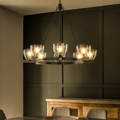 ALOADECOR 8-Light 35'' Wide Modern Matt Black Chandelier Farmhouse Blown Glass Pendant For Living Room Dining Room