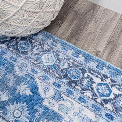 Maris Easy-Care Blue Medallion Washable Synthetic Area Rug, 3 X 5