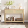 Rattan Console Table with 2 Drawers, Wooden Entryway Table with Rattan Sliding Door - 3 of 4