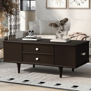 47.2" Transitional Rectangle Coffee Table with Drawers and Hidden Side Storage,Modern Living Room Center Table-Baofuwish - 1 of 4