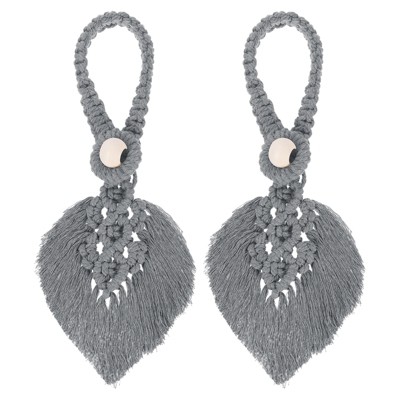 Unique Bargains Bohemian Weaving Cotton Rope Hanging Home Office Decorative Leaf Curtain Holdbacks with Tassel