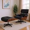 HomeRoots 28" Black and Rosewood Tufted Genuine Leather Lounge Chair With Ottoman - 2 of 4
