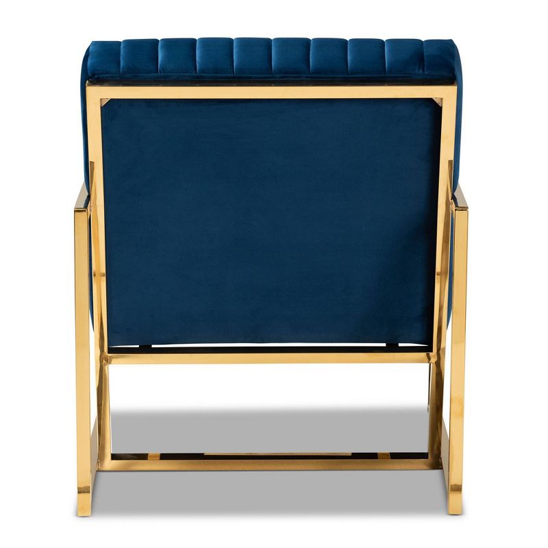Janelle Velvet Fabric Upholstered Living Room Accent Chair Royal Blue/Gold - Baxton Studio, 5 of 10
