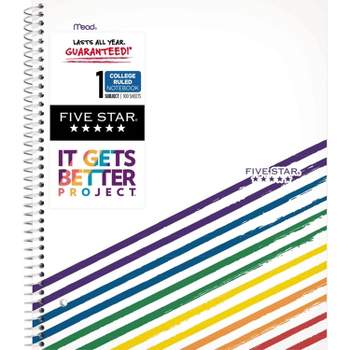 Five Star and It Gets Better Project College Ruled 1 Subject Spiral Notebook Plus Study App Linear Rainbow