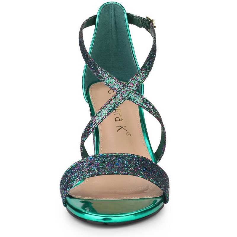 Allegra K Women's Glitter Buckle Closure Crisscross Strap Block Heels Sandals, 3 of 8