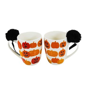 Tag 4.0 Inch Jack O' Lantern Pumpkin Mugs Halloween Seasonal Tabletop , Mug Halloween Pompom (2PC) - 1 of 3