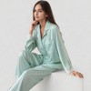 Anna-Kaci Lounge Women's Satin Long Sleeve Button Down Pajama Set with Chest Pocket and Lace Trim Hem Details - 3 of 4