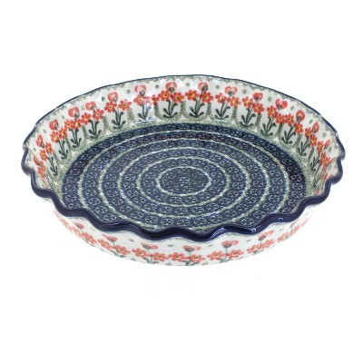 Blue Rose Polish Pottery Peach Posy Pie Plate