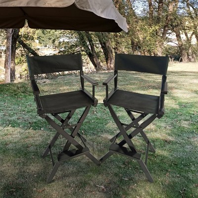 2 Pieces Director Chairs, Folding Makeup Chair With Wood Frame And Canvas, Portable Lightweight Camping Lawn Chair