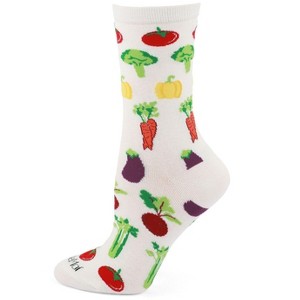 Memoi Vegetable Medley Bamboo Blend Crew Sock Ivory 9-11 - 1 of 4