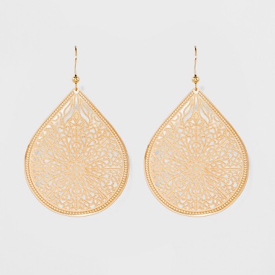 Gold filigree deals teardrop earrings