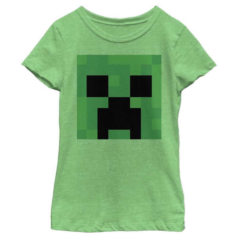 Girl's Minecraft Creeper Face T-Shirt, 1 of 5