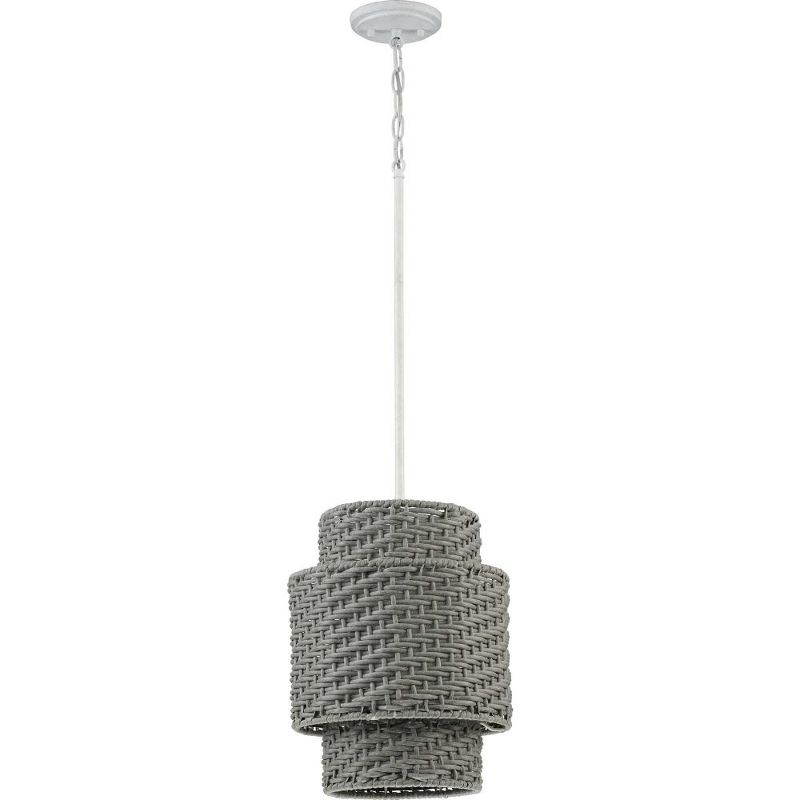 Progress Lighting Manteo 1-Light Outdoor Hanging Pendant, Weathered Grey Rattan, White Etched Shade, 2 of 3
