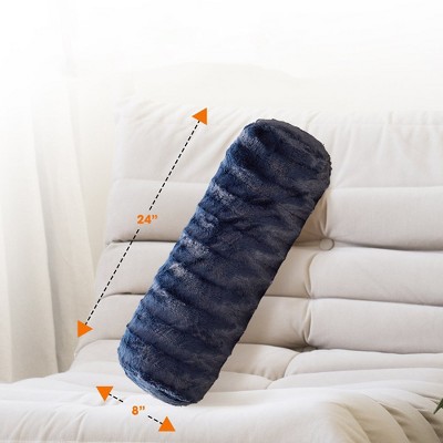 Blue Faux Fur Decorative Bolster Pillow Set of 2