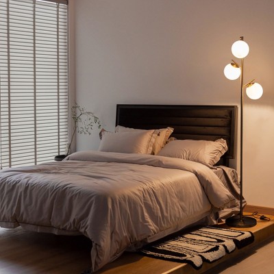 Golden 3-Globe Floor Lamp with Glass Shades and Foot Switch