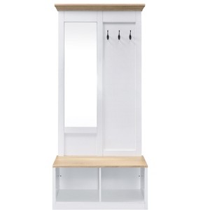 TiramisuBest Natural Oak Hall Tree: Multistorage Marvel with 1 Mirror and Adjustable Legs for Customized Functionality! - 1 of 4